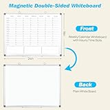 ONAVIA White Board Dry Erase Board for Wall, Magnetic Whiteboard Calendar 24" X 18", Weekly Calendar Whiteboard with Hourly Time Slots, Hanging Double-Sided White Board for Office, School, Home