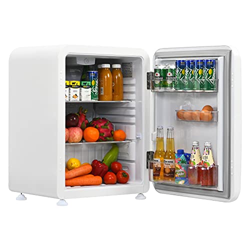 LDAILY Compact Refrigerator, 2.4 cu ft Mini Fridge w/Adjustable Temperature 32℉ to 50℉, Auto Defrost, Reversible Door, Removable Glass Shelves, Small Fridge for Dorm, Garage, Basement, Office (White)