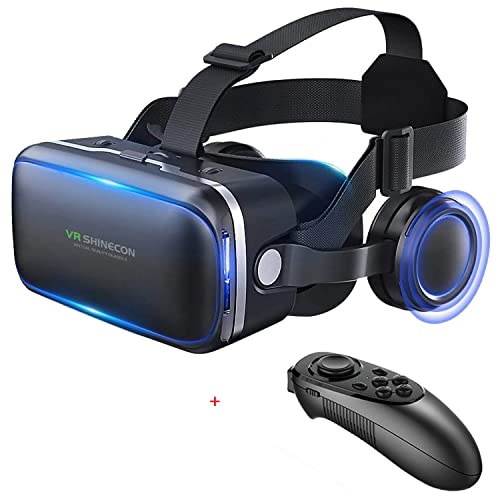 VR SHINECON Virtual Reality VR Headset 3D Glasses Headset Helmets VR Goggles for TV, Movies & Video Games Compatible iOS, Android &Support 4.7-6.53 inch with Remote Control