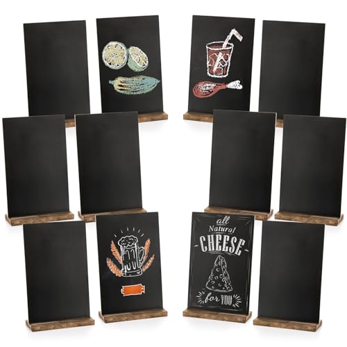 Tosnail 12-Pack 6 x 9 Inches Chalkboard Signs with Stand, Double Side Vintage Tabletop Message Board, Small Table Sign, Food Sign for Events, Party