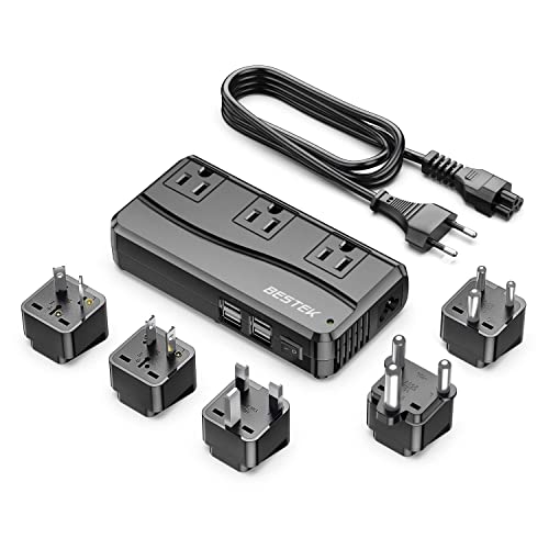 BESTEK 250W Power Converter 3-Outlet and 4-Port USB Travel Voltage Transformer 220V to 110V with Type G/D/M/AU/US Travel Plug Adapters