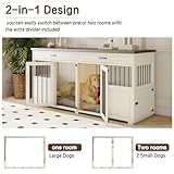 Dog Crate Furniture - Indoor Wood Dog Kennel Furniture with Divider, 4 Doors and 2 Drawers - 72" L x 23.6" W x 34.8" H, White