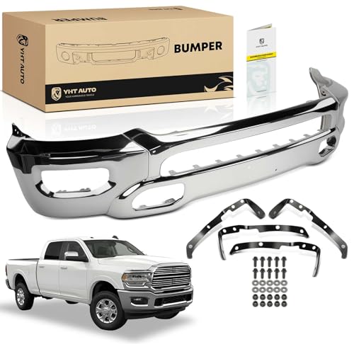 YHTAUTO Front Bumper Face Bar Compatible with Ram 1500 2019-2024, with Fog Light, Without Bumper End Caps, Not Fit Rebel and TRX Models