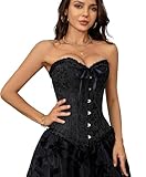 SZIVYSHI Corset Tops for Women, Bustier Shapewear Lingerie, Fashion Lace Waist Push Up Bodysuit Vest, Strapless Vintage Victorian Overbust Bodice for Night Out (Black,S)