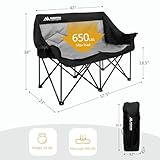 Huskfirm 2 Person Camping Chair Oversized Loveseat Camping Chair Double Camping Chairs for Adults Heavy Duty Camping Couch Black Outdoor Folding Chair Portable Lawn Chair Patio Chair