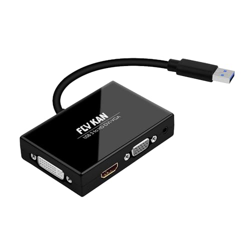 Fly Kan USB 3.0 to HDMI-DVI-VGA Video External Graphics Card Adapter for Multiple Monitors/Laptop-Add HDMI and DVI-D or VGA Adapter- Support Windows-Mirrored, Extended or Primary Display