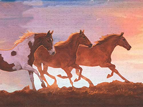 Dundee Deco DDAZBD9235 Peel and Stick Wallpaper Border - Nature Orange Brown Purple Horses Wall Border Retro Design, 15 ft x 7 in (4.57m x 17.78cm), Self Adhesive