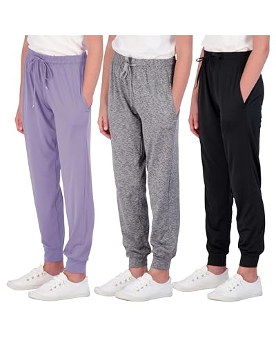 Real Essentials 3 Pack : Girls Dry Fit Joggers Soft Girl Jogger Sweatpant Athletic Track Warmup Casual Sweatpants Clothes Sports Kids Youth Children Sweats Teen Running Pants -Set 10,M (10-12)