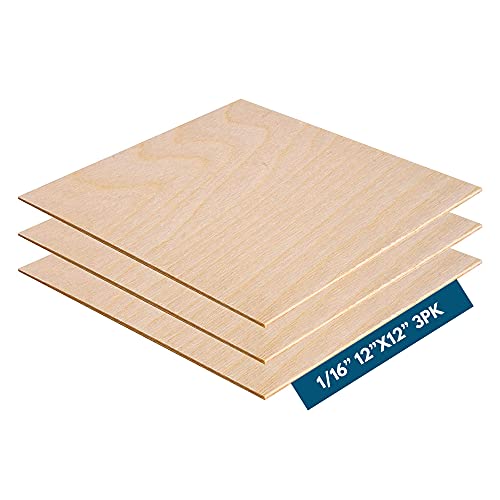 1.5mm 1/16" x 12" x 12" Aircraft Plywood Sheet (3pk) - AB/B Baltic Birch Material Perfect for Arts and Crafts, School Projects, Die-Cutting, and Wood Engraving