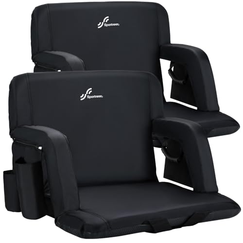 Sportneer Stadium Seats with Back Support: 2.5'' Thick Comfy Cushion 6 Adjustable Angle Bleacher Seat with Armrest - 2 Large Pockets, 2 Cup Holders Stadium Chair for Sport Events Concerts Parks