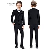 Marvelous World Boys Suits Black Slim Fit Size 2 Formal Suits for Kids Toddler Tuxedos Dresswear Ring Bearer Outfit Boys' Wedding Suits Set Dress Clothes Teen Youth 5-Piece Adjustable Waist