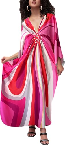 Onhaway Caftans for women Morocco Swimsuit cover ups Vneck Beach Coverup Caftan Long Kaftan Dress for Loungewear House Dress (ON-8695-2)