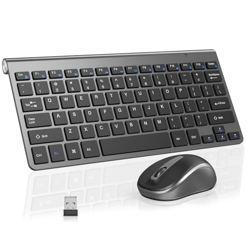 Compact Wireless Keyboard Mouse Combo, Mini Portable Travel Keyboard and Silent Mouse Set with USB Receiver, Quiet Click, Small Size, Adjustable 2400 DPI for Computer, Laptop, PC, Windows, Mac