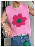 GORGLITTER Men's Floral Sweater Vest Flower Color Block Knit Sleeveless Vest Fall Sweaters Pink and Green Large