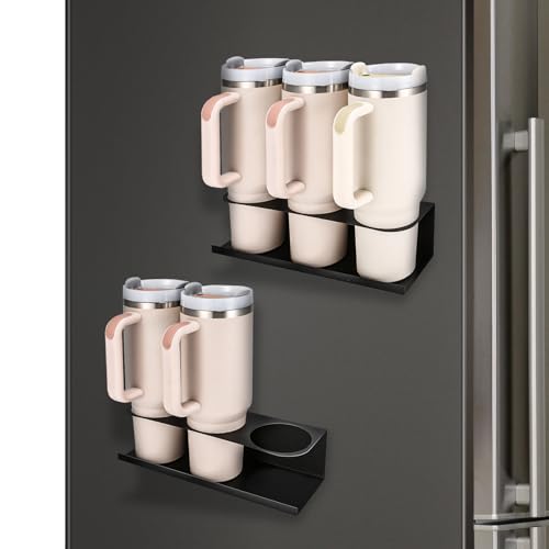 POLRAI 2 Pack Water Bottle Organizer for Stanley 30&40 oz Tumbler Metal Magnetic Stanley Cup Holder with Double Sided Tape Hold Stanley Cup Accessories for Kitchen Fridge Cabinet