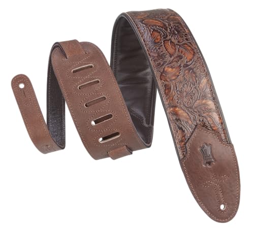 Levy's Leathers Sundance Series 3" Wide Embossed Leather Guitar Strap – Premium Geranium Whiskey Western Pattern, Wide & Comfortable Support (M4WP-006)