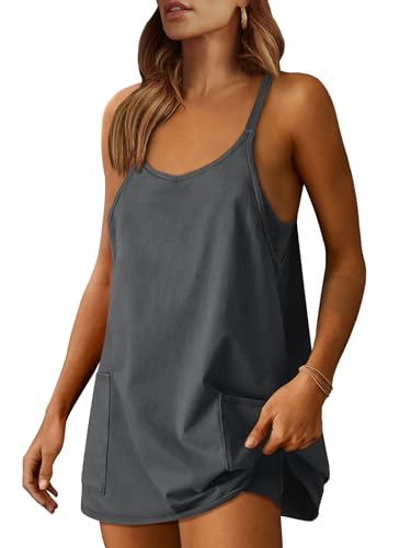 ANRABESS Women Athletic Dress Summer Tennis Workout Active Sports Mini Romper Dress Built in Shorts Travel Vacation Clothes Gray Large