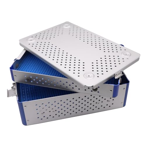 Surgical Instrument Aluminium Alloy Sterilization Tray Case Box Double Layered Sterilization Tray with Silicone mat Dimensions: 11.8" L × 7.9" W × 3.5" H