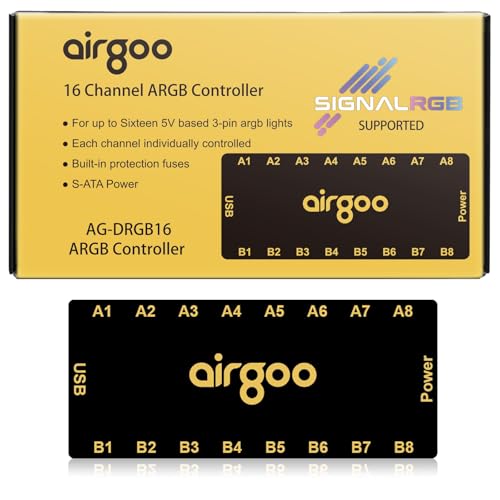 Airgoo 16-Port Signal RGB Controller - SATA Powered ARGB Controller PC Lighting Hub, Sync RGB Strips/Fans via SignalRGB Software, AG-DRGB16