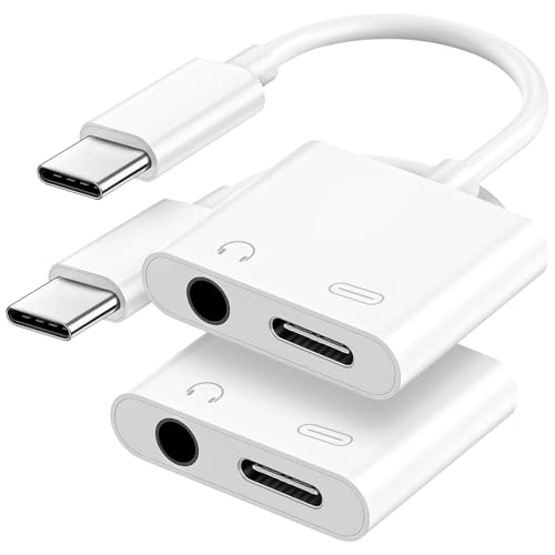USB C to 3.5mm Headphone and Charger Adapter, 2-Pack Type C to Aux Jack Dongle Cable Cord with PD Fast Charging for iPhone 15/16 Pro/Max/Plus, iPad, Samsung Galaxy S22/S23/S24 Ultra, Note 20