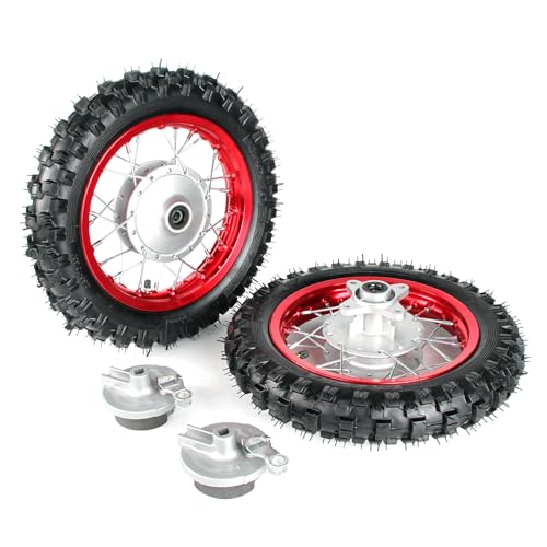 SUNQIAO CRF50 Wheels, 2.50-10 Tyres and Tube for CRF50 XR50 SSR 50cc 110cc 125cc Dirt Pit Bike 1.40-10 Alloy Rim, 10" Drum Brake Shoe(Red)