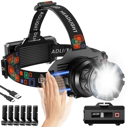 INECOKS Rechargeable Headlamp 990,000 LM, Motion Sensor LED Head Lamp with 9 Modes, Zoomable Super Bright Headlamp for Adults 90° Adjustable, IPX7 Waterproof High Power Headlamps for Fishing Camping