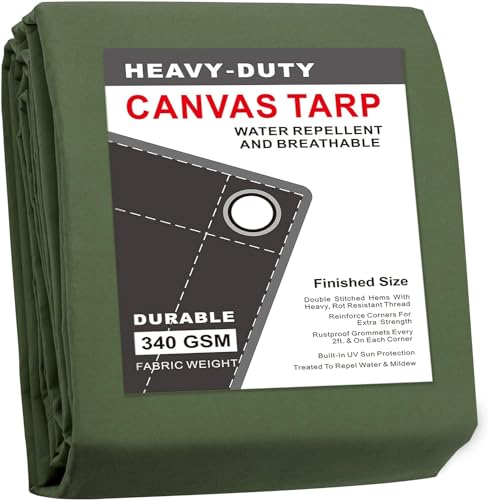CARTMAN Finished Size 20x20 Feet Canvas Tarp with Rustproof Grommets, Heavy Duty Multipurpose Tarpaulin Cover for Canopy Tent, Roof, Camping, Woodpile