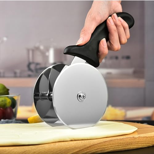 Generic Stainless Steel Double Wheel Vegetable Cutter, Pizza Wheel With Sharp Blade For Cutting Shells, Pies, Cheese, with Built-in Finger Guard & Non-Slip Plastic Handle, Dishwasher Safe (1 pc)