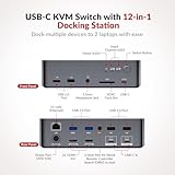 AV Access KVM Switch Dock 2 Monitors 2 Laptops, 4K KVM Switch Dual Monitor, 2 USB-C MST Ports, 60W PD for Each PC, 1G Ethernet, EDID Emulation, 2K@144Hz, 1080P@240Hz, Ideal for Home Office & Gaming