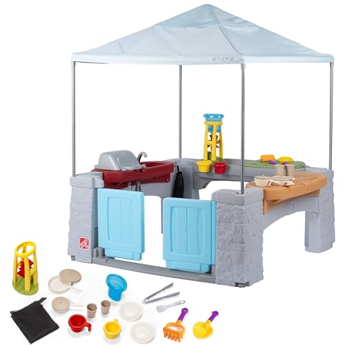 Step2 All Around Playtime Patio with Canopy Playset – Shaded Outdoor Playhouse for Kids with Realistic, Interactive Features, Room for Multiple Toddlers to Play – Dimensions: 60" H x 47.5" W x 47.5" D