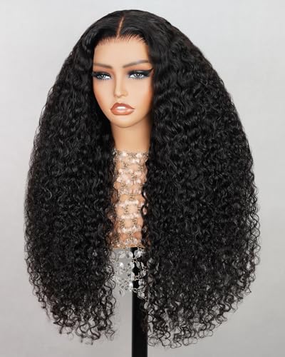 Megalook hair Glueless Wigs Human Hair Pre Plucked Pre Cut HD Lace 6x5 Closure Curly Human Hair Wig Deep Wave Lace Front Wigs Human Hair Pre Bleached Deep Wave Wig 26 Inch