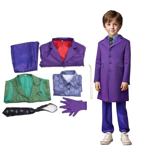 Pigmiss Joker Costume for Kids Boys Teens Halloween Clown Cosplay Costume Deluxe Suit Coat Shirt Jacket Tie Pants Men Outfit