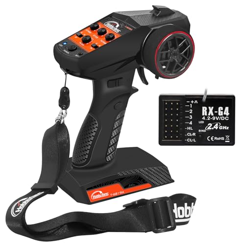 Hobby Fans RC Radio System 4CH 2.4G RC Transmitter with Receiver and Lanyard Anti-Jamming Remote Controller for RC Car Crawler Boat