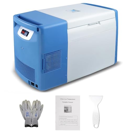 HNZXIB Ultra Low temperature Freezer -86° (20L), 110V Portable Lab Cryogenic Freezer, Ultra Low Temperature Medical Countertop Refrigerator for Laboratory Pharmacy Storage ULT Lab Fridge (Blue)