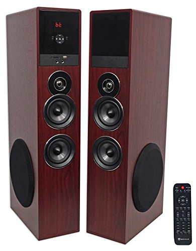 Rockville TM80C Powered Home Theater Tower Speaker System, Cherry Wood, 800W, 8" Subwoofers, Bluetooth, USB/SD Playback, FM Radio, Remote Control, Karaoke Ready, Perfect for Home Entertainment