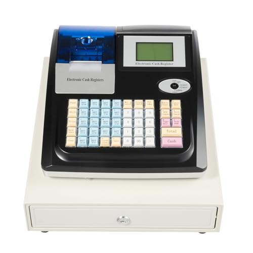 Gbonklong 48 Keys Cash Register, Electronic Cash Registers with Coin Drawer Box, Check The Banknotes, POS Bill Coins System for Small Businesses, Retailers, Supermarkets(Black)