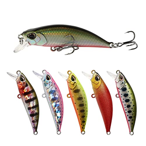 6 Pcs 50mm 5g Mini Minnow Lures Fishing Sinking Minnow Fixed Center Artificial Bait Wobbler Fishing Tackle Hard Bait