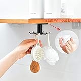 EigPluy 2pcs Under Cabinet Kitchen Utensil Hooks,360° Rotating Drilling Free Adhesive Utensils Hanging Rack for Tools/Towel/Knife (Black)