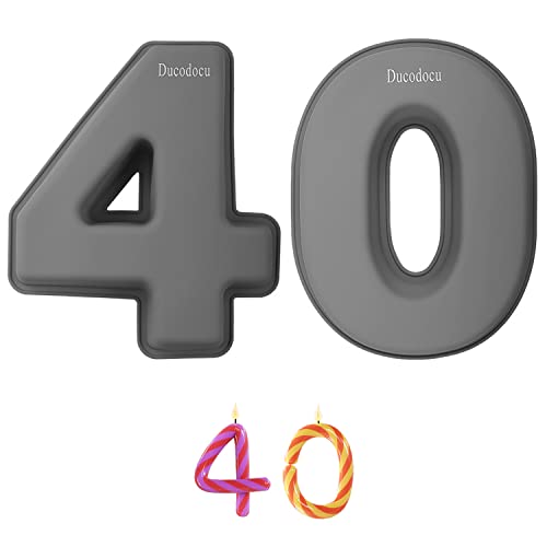 Ducodocu Silicone Number Cake Pan Large 3D Number Cake Mold Baking Forms Novel Cake Tins DIY Baking Mold for 4/40th Birthday Wedding Anniversary 10 inch Number of 4&0, 2 Pack