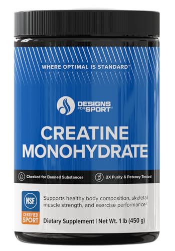 Designs for Sport Creatine Monohydrate Powder - NSF Certified for Sport Creatine Supplement to Support Muscle Recovery, Pre + Post Workout Strength and Energy (1 lb / 90 Servings)
