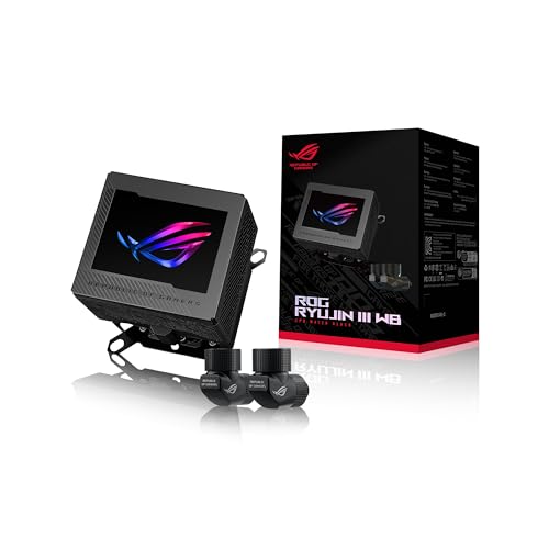 ASUS ROG RYUJIN III WB CPU Water Block-Intel LGA 1700, 1200, 115X, AMD Socket AM4, AM5 Asetek Copper Cold Plate Black, 178 Micro-Cooling, 3.5Inch Full Color LCD Display, Embedded VRM Fan, ROG Fittings