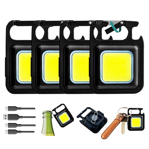 Netadobe (Pack of 4) COB Light Keychain Flashlight with Bottle Opener, Magnet LED Work Light, Clip-On Dog Collar Light Mini Flashlight