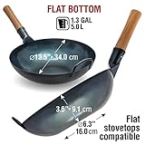 YOSUKATA Flat Bottom Woks & Stir Fry Pans- 13.5" Blue Carbon Steel Wok - Preseasoned Carbon Steel Skillet - Wok for Electric Induction Cooktops