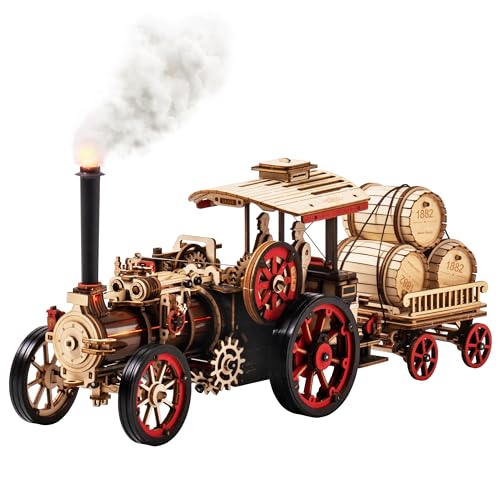 rowood 3D Puzzles for Adults,Steam Engine Model Kit,1:28 Scale Mechanical Steam Locomotive Wooden Puzzle,469PCS,Assembly Time 6H, Awesome Gifts for Adults&Teens