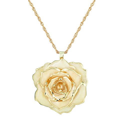 30mm Golden Necklace Chain with 24k Gold Dipped Real Rose Pendant Christmas, Valentine's Day, Great Anniversary, Mother's Day, Birthday Women