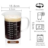 BCnmviku 500ML 2 CUP Glass Measuring Cup With Handle, High Borosilicate Glass Three Scales (OZ, Cup, ML/CC for Kitchen or Restaurant Easy To Read