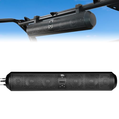 KEMIMOTO UTV Sound Bar 28 Inch ATV Soundbar 4X Subwoofers 2X Tweeters Bluetooth Golf Cart Sound Bar Compatible with Polaris RZR Can-Am Defender X3 CFMOTO ZFORCE, for 1.56"- 2.25" Roll Cage