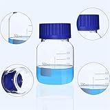 Paalee 6 Pack Graduated Round Reagent Bottle Set, Wide Mouth Borosilicate Glass Lab Media Storage with GL80 Blue Polypropylene Screw Caps, Leakproof and Autoclavable (250ml)