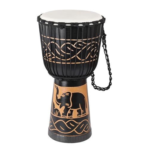LIEKE Djembe Drum,10'' x 20'' Goatskin Drumhead African Drum Mahogany Body Hand Carved Pattern Hand Drums for Adults Beginners (Black)