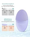 EZBASICS Facial Cleansing Brush Made with Ultra Hygienic Soft Silicone, Waterproof Sonic Vibrating Face Brush for Deep Cleansing, Gentle Massaging, Inductive Charging (Violet)1 Pack+5 Speed Settings